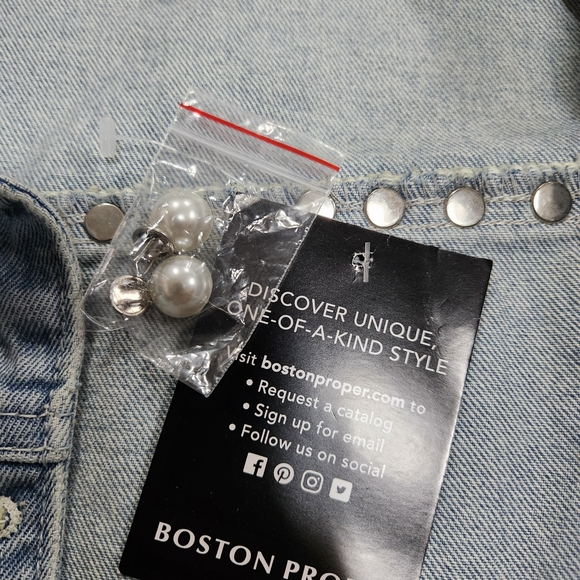 Boston Proper Pearl Embellished Denim Jacket - Picture 6 of 8